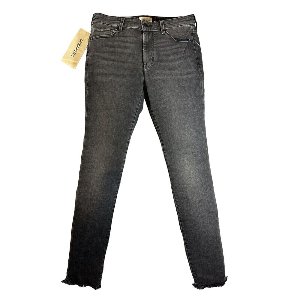 NWT Goodthreads Women's 29R Black Mid-Rise Skinny Jeans with Raw Hem & Stretch